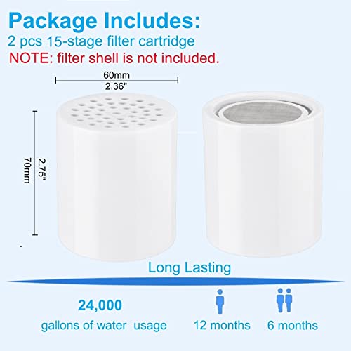2 Pack Shower Filter Replacement Cartridge, 15 Stage Shower Head Filter Refill Cartridge, For Hard Water Chlorine Heavy Metal Impurity, Improve Skin Hair, Fit Any Similar Design Shower Water Filter #TOP4