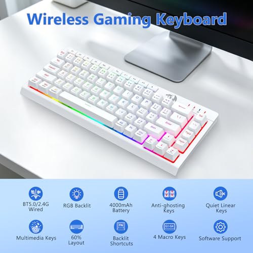 Image of Redragon Wireless Gaming Keyboard and Mouse Combo 60% Portable, White