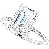 Moissanite World 3.0 CT Emerald Cut Colorless Moissanite Engagement Ring, Bridal Ring Set, Solitaire