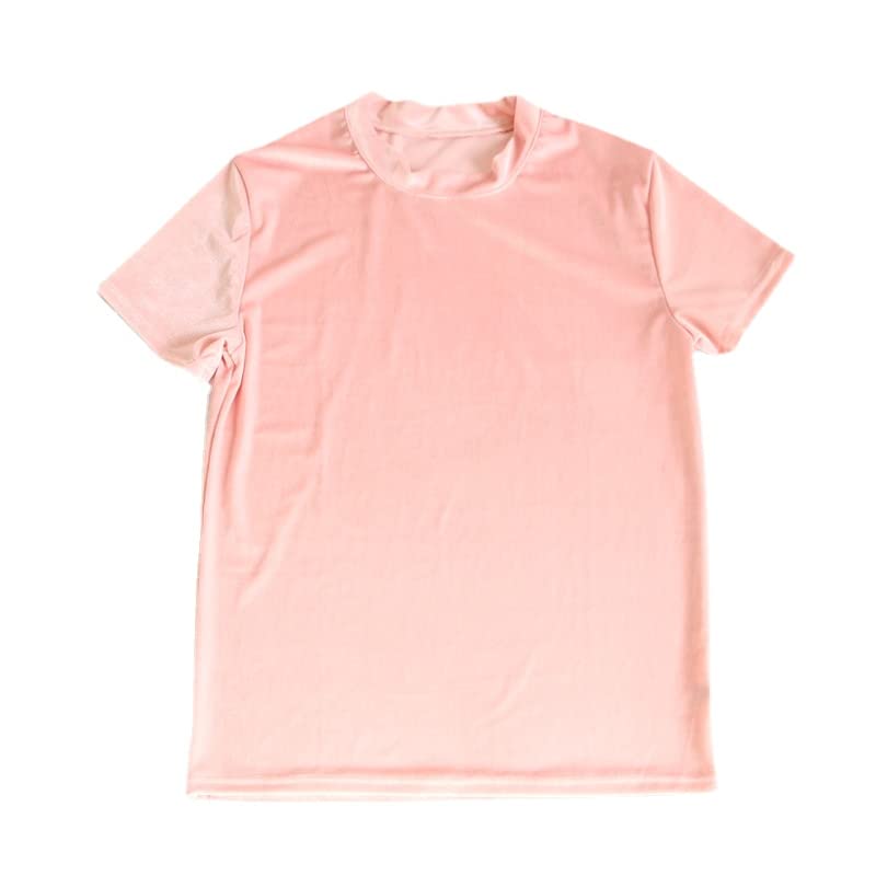 T-shirt en velours pour homme style hip-hop rose col rond mode hipster M
