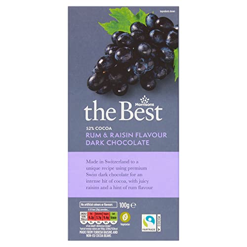 Morrisons The Best 52Percent Cocoa Dark Chocolate with Rum and Raisin, 100 g