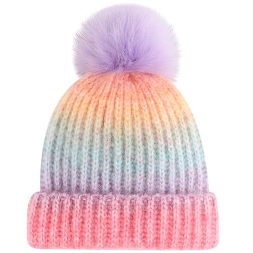 Girls Winter Hat Warm Toddler Beanie with Pom Pom Winter Hats for Baby and Kids2