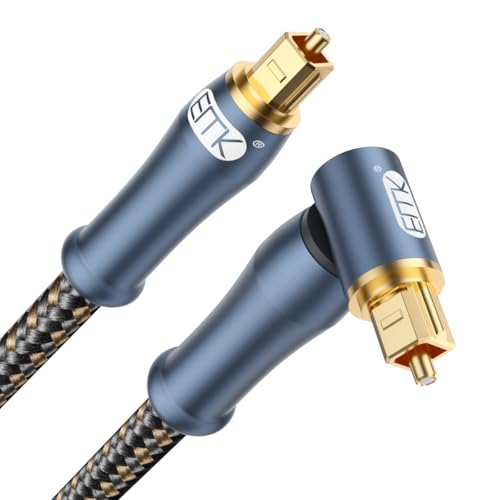EMK Câble Audio Optique Coudé Câble Toslink angle droit (cable optical cordon, prise or 24K, Fibre Optique 90 degrés, SPDIF à Toslink) Cable Optic pour...