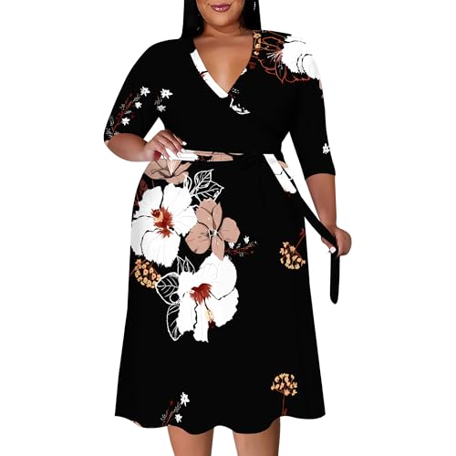 Image of PinkPatty Women's Plus Size Maxi Dress Print 3 /4 Sleeves V Neck Party Sundress Wedding Guest Dresses