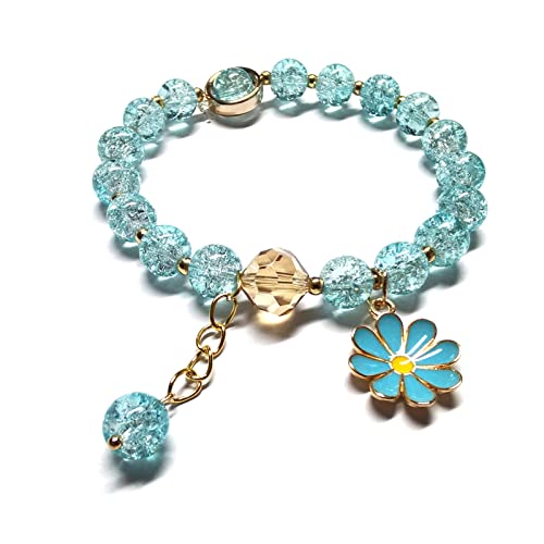 Image of Glazed Flowers Crystal Bead Bracelets 8mm Gemstone Beaded Stretch Bracelet with Flower Bracelet for Women