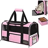 Sapine Pet Carrier Airline Approved with Bowl, Pet ID Card, Reflective Strip, Pet Travel Carrier, Cat Carriers for Medium Small Cats Puppy Dog Soft-Sided Carriers for Small Dogs Portable, Pink