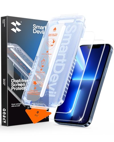 Image of SMARTDEVIL 2 Pack for iPhone 13 Pro Max /iPhone 14 Plus Screen Protector, 9H Hardness Military Grade Shatterproof, HD Clear Tempered Glass with Auto Dust-Elimination, Bubble Free, Easy Installation