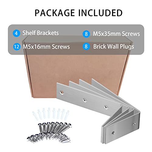 Image of YUMORE Shelf Bracket, 7 Inch L Brackets Heavy Duty, Stainless Steel Shelf Supports Wall Mounted for Floating Shelves, 4 Pack