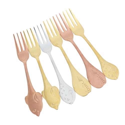 Cabilock 6 pièces Lot de Fourchettes à Poisson Acier Inoxydable Manches Longs et Finition Colorée Set Couvert Dessert pour Fruits et Salade Maison ou Restaurant