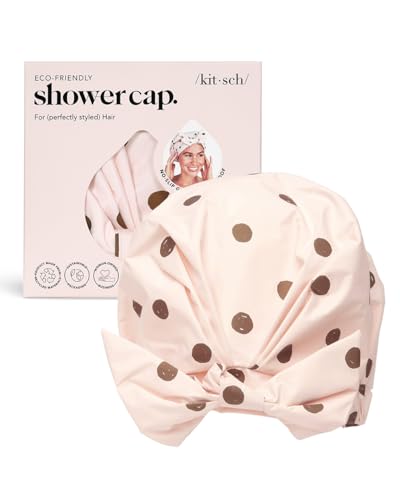 Kitsch Gorro de ducha de lujo para mujer, impermeable, gorro de ducha reutilizable, gorro de ducha, gorro de ducha impermeable para cabello largo, bonito gorro de ducha antideslizante - Blush Dot