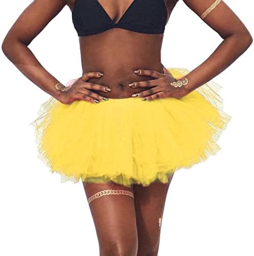 REETAN Ballet Tutu Skirt Tulle Elastic Dance Skirt Six-Layered Tutu Skirts Fashion Performance Costume for Women and Girls (Yellow)