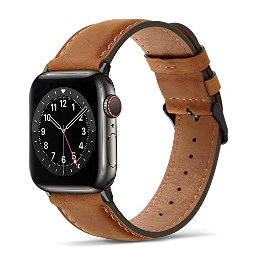 兼容 Apple Watch 表带 44 毫米 42 毫米 45 毫米真皮替换表带 兼容 iWatch 系列 7 (45 毫米) SE 系列 6/5/4 (44 毫米) 系列 3/2/1 (42 毫米) - 棕色