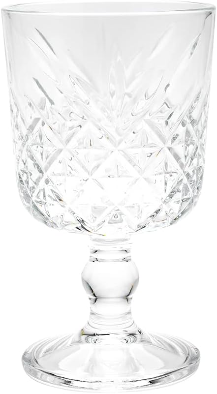 Restaurantware Timeless 11 Ounce Goblet Glasses Set of 12 Etched Cocktail Glasses - Stemmed Dishwasher-Safe Clear Glass Water Goblets Chip-Resistant For Whiskey Or Cocktails