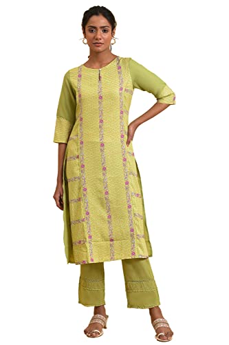 Image of W for Woman Women's Polyester Straight Fit Fiber Floral Printed Straight Summer Kurta