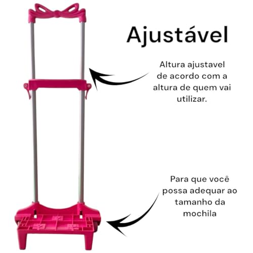 Carrinho Para Mochila De 40 Cm Trava Universal Rodinha Gel (Rosa)