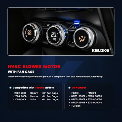 Image of KELOKE HVAC Heater Blower Motor w /Fan Fits for Toyota Camry 2002-2006, Sienna 2004-2006, Solara 2004-2008, Replace# 700054 8710306031