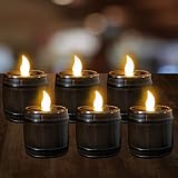 Howeifull Wine Barrel Solar Tea Lights Candles, Outdoor Waterproof 6 PCS Vintage Solar Powered LED T