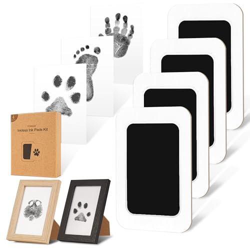 catose Inkless Paw Print Kit for Dogs Cats & Babies - Clean Touch Dog Nose & Baby Handprint Kit Mess Free Dog Paw Print Kit 4-Pcs Ink Pads & 2 Wooden Frames - Keepsake Gifts for Pet Lovers New Moms