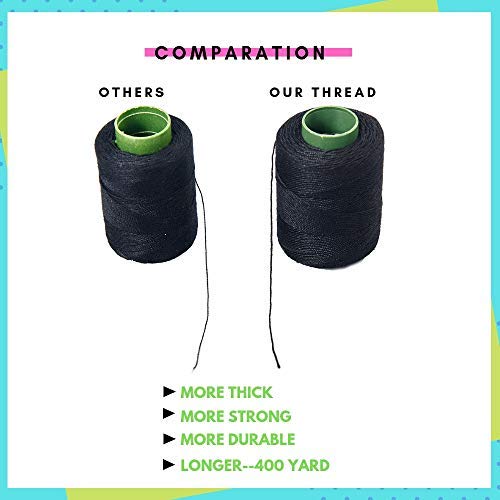 43 Pcs Hair Weave Sewing Needle and Thread Set,2 Hair Sewing Black Thread,20Wig T Pins, C Curved Needles and Needle Threader for Wig Making, Blocking Knitting,Modelling and Crafts (2 Rolls+20 T+ 20C)