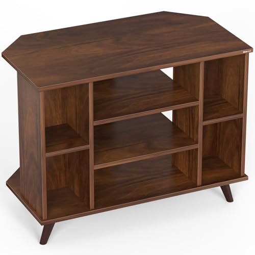 Image of BLUEWUD Gautier Engineering Wood Floor Standing TV Entertainment Unit Set Top Box Stand /TV Cabinet Panel with Shelves for Books & Decor Display Unit Bed Living Room Upto 42 inch (Brown Maple)