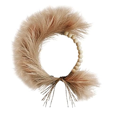 Wnvivi Faux Pampas Grass Wreath,19 Natural Dried Pampas Wood Beads Wreath,Boho Style Decor Wreaths for Indoor Outdoor(Brown) Cover