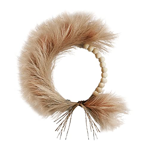 BestAlice Couronne d'herbe de pampa artificielle de 48,3 cm, couronne d'herbe de pampa synthétique avec perles en bois, couronne de pampa bohème pour décoration de printemps, Noël, automne, mariage
