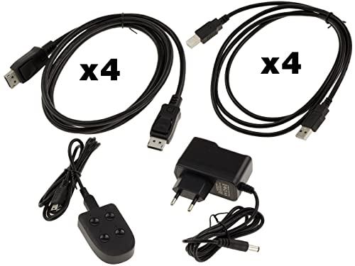 KVM Switch automatique 4 PC DisplayPort 4K 60Hz avec télécommande et câbles inclus - 4