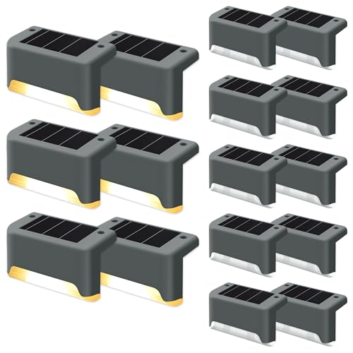 GIGALUMI Luces Solares para Exteriores Pack de 16, Luces para Escaleras, Impermeables, Iluminación LED para Escaleras Exteriores, Escalones, Vallas, Patios, Terrazas, Gris, Blanco Cálido