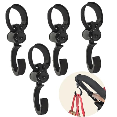 4pcs Stroller Hooks, Walker Hooks Wheelchair Hanging Hooks, 360° Rotation Baby Stroller Hooks Stroller Hanger Diaper Bag Hanger Stroller Bags Purse Organizer Stroller Wheelchair Walker Accessories.