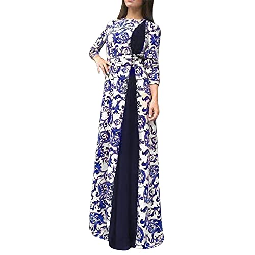 Ni_ka Maxi Dress Femme Grande Taille Dubai Arabian Print Long Dresses Slim Fit Robe Musulmane Chic Jupe Longue Islamique Noir Bleu Taille S à 5XL