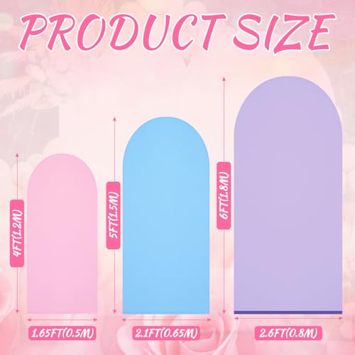 Bouiexye Wedding Arch Backdrop Cover, 4FT 5FT 6FT Pink Blue Purple Spandex Fitted Arch Cover Round Top Arch Backdrop Stand Set of 3 for Wedding Birthday Party Baby Shower Banquet Arch Decoration - Thumbnail 2