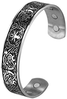 cooltime Ancient Nordic Tree of Life Odin's Raven Magnetic Bracelet Cuff (silver black)