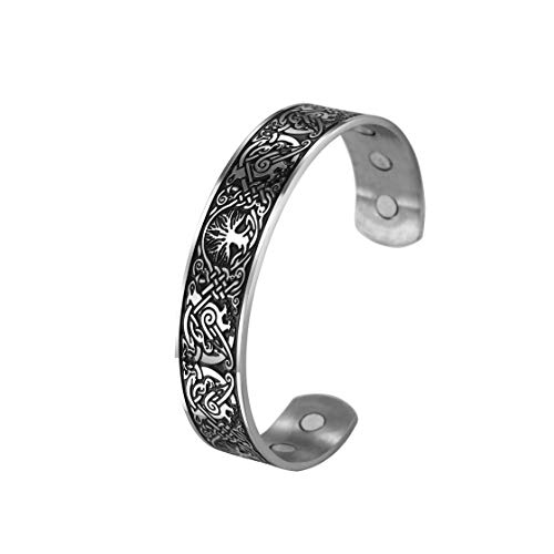 cooltime Ancient Nordic Tree of Life Odin s Raven Magnetic Bracelet Cuff (silver black)