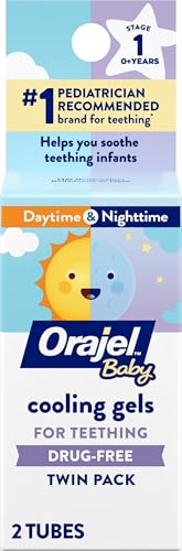 Image of Orajel Baby Daytime & Nighttime Cooling Gels for Teething, 0.18 Oz, 2-Pack | Drug-Free, Soothes Teething Infants, Safe for Babies Age 0+, #1 Pediatrician Recommended Brand for Teething