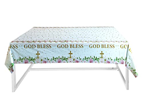 Makarios 3 Pcs. Baptism Tablecloth, God Bless Tablecloth, Cross Tablecloth, First Communion Tablecloth For Girls (Pink) #TOP2