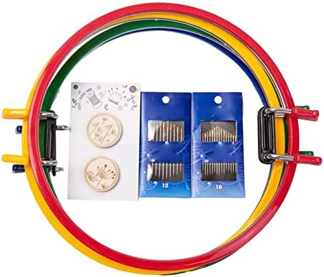Colaxi 4Pcs Embroidery Hoops Round Spring Tension Needlework Crafts Reusable Adjustable Craft Sewing Tools Embroidery Hoop Tool Beginners Adults