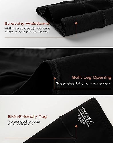 Image of INNERSY Women's High Cut Solid Color Tummy Control Cotton Underpants Briefs 5 Pack (Black-White-Gray, L)