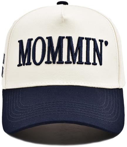 Image of Women's Mommin Trucker Hat - Vintage Two-Tone Ponytail Baseball Cap, Embroidered Adjustable Hat, Great Gift for Mom & Women
