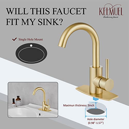 Bar Sink Faucet,Kelmuel Sink Faucet Single Hole Gold For Bathroom Kitchen,1-3 Hole Sink Faucet With 6 Inch Deck Plate,Pop-Up Drain #TOP4