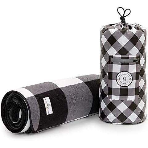Picnic & Outdoor Blanket | Plush and Water-Resistant Outdoor Mat | Perfect for Camping, Beach, Park and Picnics (Black Gingham) Cover