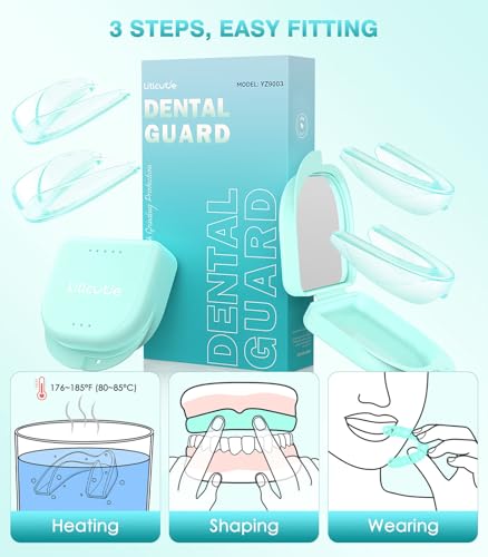 Image of Anti Grinding Guard, Mouth Guard for Sleeping, 4 Pack /2 Size Moldable Dental Night Guards, 2 x 5X Mirror Mouth Guards Case, Spearmint Green