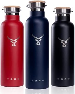 Toro Insulated Steel Water Bottle  Vacuum Metal Flask | Cold 24 Hours & Hot 12 Hours | Stainless Steel Lid & Sports Cap with Straw | Leak Proof No Condensation | 600ml / 750ml / 1000ml / 1L, Black