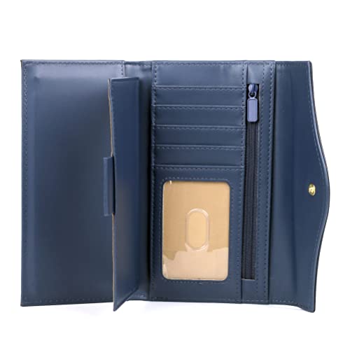 Image of Julia Buxton Heiress Leather Organizer Clutch Handbag Wallet with RFID Blocking, Navy