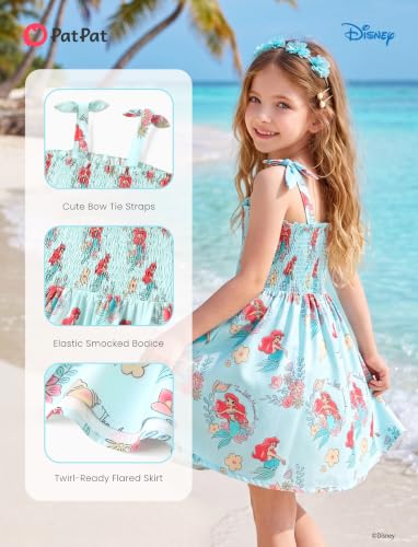 Image of Disney Princess Frozen Elsa Minnie Stitch Toddler Girl Dress Bow Tie Straps Smocked Summer Outfit Birthday Party Clothes 2-9Y