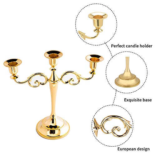 Weisipu 3 Arms Candle Holder Metal Pillar Candle Stick Wedding Event Candelabra (Gold) #TOP3