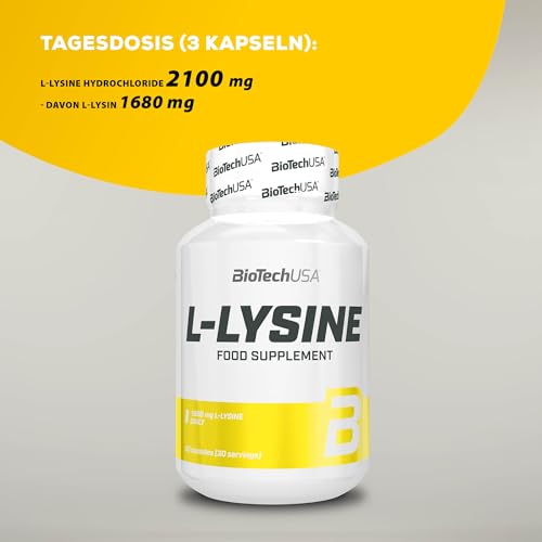 BioTechUSA L-Lysine Kapseln | Lebenswichtige essentielle Aminosäure | Angereichert mit natürlichen Extrakten | 90 Kapseln