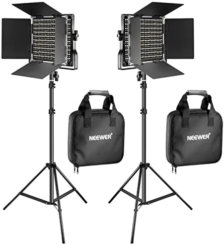 NEEWER 2 Pack Bi Color 660 LED Video Light and Stand Kit: (2) 3200-5600K CRI 96+ Dimmable Light with U Bracket and Barndoor, (2) 75 inches Light Stand for Studio Photography, Video Recording (Black)