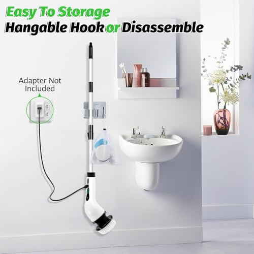 Image of Electric Spin Scrubber, Cordless Cleaning Brush Waterproof with 9 Replaceable Brush Heads, 1.5H Power Dual Speed, 2024 New Shower Scrubber with Extension Handle for Bathroom Tub Tile Floor Car