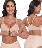 Lemorosy Women's Front Closure Comfortable Unlined Underwire Supportive Racerback Everyday Bra (36D, Beige)