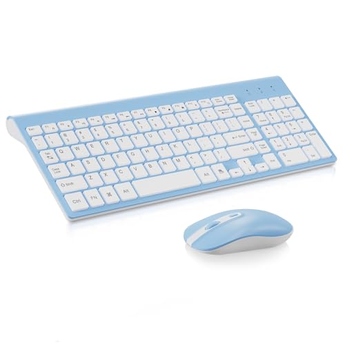 Image of cimetech Wireless Keyboard and Mouse Combo, Compact Full Size Wireless Keyboard and Mouse Set 2.4G Ultra-Thin Sleek Design for Windows, Computer, Desktop, PC, Notebook - Baby Blue